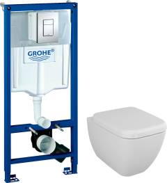 Комплект Унитаз подвесной VitrA Shift 7742B003-0075 белый глянцевый + Крышка Integra Square 191-003-009 с микролифтом + Инсталляция Grohe Rapid SL 38772001 3 в 1 с кнопкой смыва