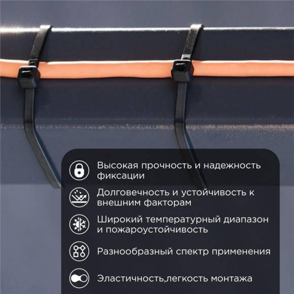 Хомут кабельный 3.6х300 нейл. черн. (уп.100шт) Rexant 07-0301 Хомут кабельный 3.6х300 нейл. черн. (уп.100шт) Rexant 07-0301