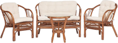 Комплект садовой мебели TetChair New Bogota (диван + 2 кресла + стол со стеклом), с подушками, ротанг, coco brown