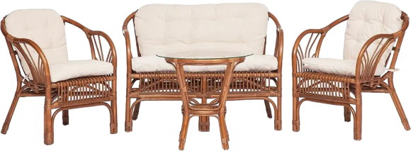 Комплект садовой мебели TetChair New Bogota (диван + 2 кресла + стол со стеклом), с подушками, ротанг, coco brown