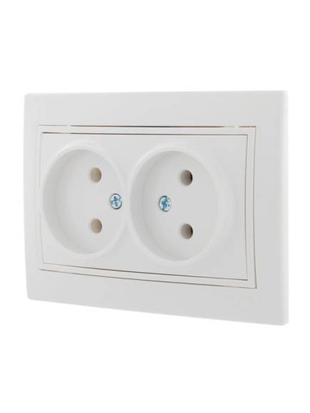 Розетка 2-м СП Mira 16А IP20 без заземл. с бел. вставкой керамика бел. LEZARD 701-0202-128