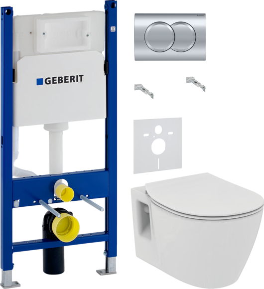 Комплект Унитаз подвесной Ideal Standard Connect E803501 + Крышка E772401 с микролифтом + Инсталляция Geberit Duofix Delta 458.149.21.1 с кнопкой смыва, хром + Звукоизоляция 156.050.00.1