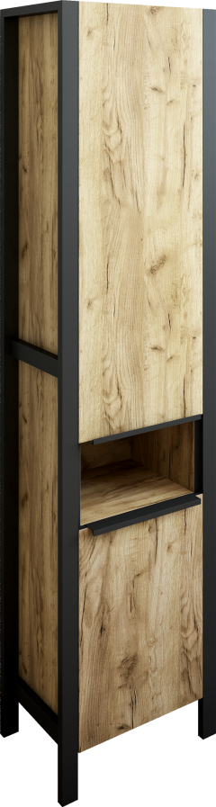 Шкаф пенал для ванной Sanflor Гард 45 напольный, дуб крафт золотой, черный