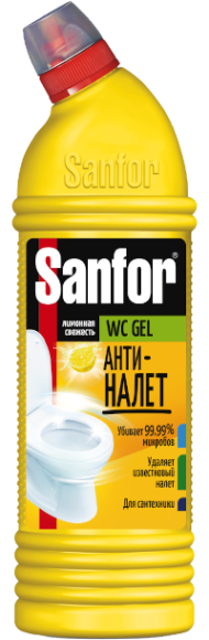 Универсальное моющее средство Sanfor WC Gel Антиналет лимонная свежесть, 1 л