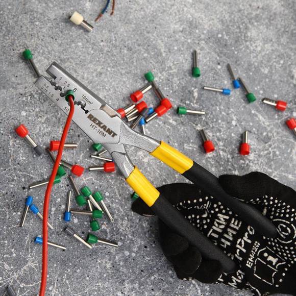 Пресс-клещи для обжима втулочных наконечников 0.5-16кв.мм (HT-16M) Rexant 12-3208 Пресс-клещи для обжима втулочных наконечников 0.5-16кв.мм (HT-16M) Rexant 12-3208