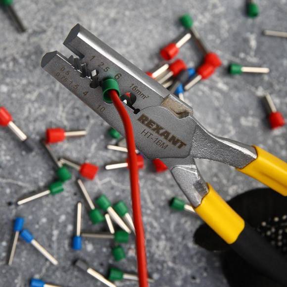 Пресс-клещи для обжима втулочных наконечников 0.5-16кв.мм (HT-16M) Rexant 12-3208 Пресс-клещи для обжима втулочных наконечников 0.5-16кв.мм (HT-16M) Rexant 12-3208