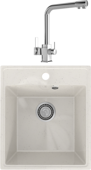 Комплект Мойка Practik PR-M 425-001 белый камень + Смеситель MEGA Life MG-TK06 хром