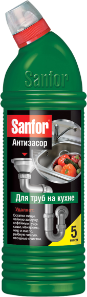 Средство для прочистки труб Sanfor Антизасор для труб на кухне, 1 л