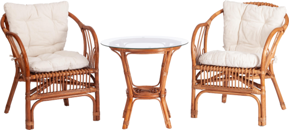 Комплект садовой мебели TetChair New Bogota (2 кресла + стол со стеклом), с подушками, ротанг, coco brown