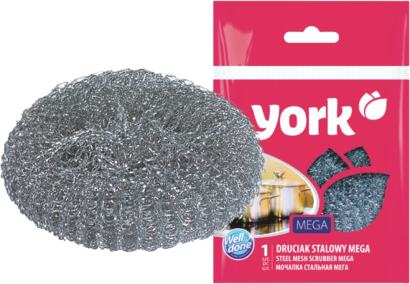 Губка для посуды York 003030 Мега стальная, 1 шт