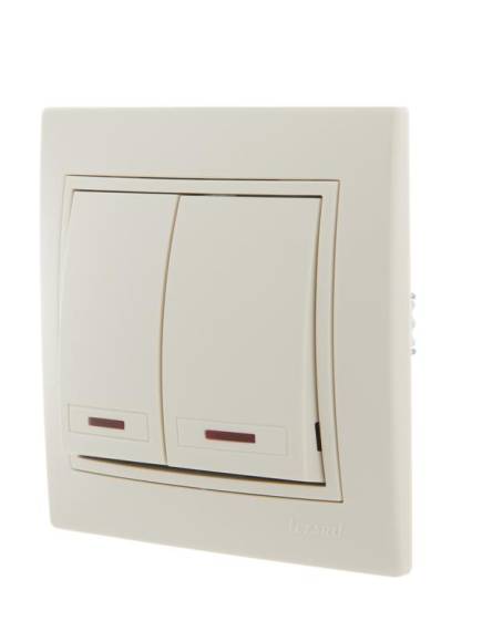 Выключатель 2-кл. СП Mira 10А IP20 с подсветкой со вставкой крем. LEZARD 701-0303-112 Выключатель 2-кл. СП Mira 10А IP20 с подсветкой со вставкой крем. LEZARD 701-0303-112