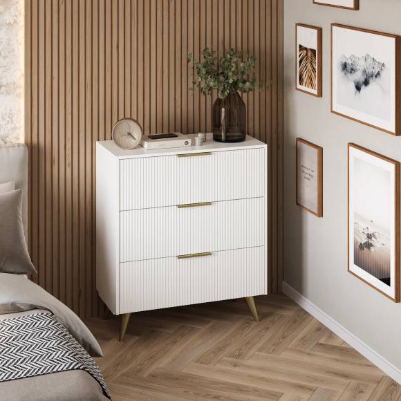 Комод DIWO Краснодар 90x103x43 см, 3 ящика, белый, ручка золото