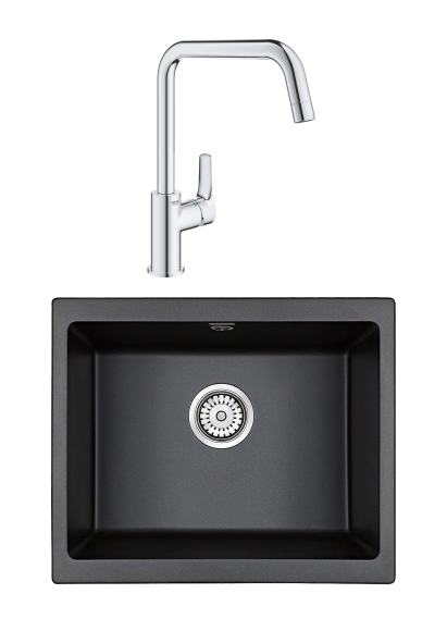 Комплект Мойка Paulmark Gera 60 PM205546-BL черный + Смеситель Grohe Eurosmart