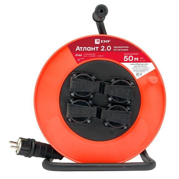 Удлинитель на катушке 4х50м с заземл. 16А IP44 Атлант 2.0 3.5кВт ПВС 3х1.5 PROxima EKF UKA02-16-315-4-50-IP44 Удлинитель на катушке 4х50м с заземл. 16А IP44 Атлант 2.0 3.5кВт ПВС 3х1.5 PROxima EKF UKA02-16-315-4-50-IP44