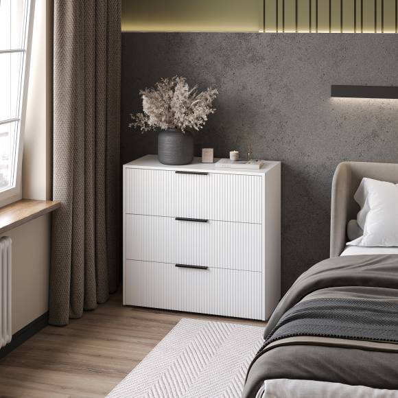 Комод DIWO Краснодар 90x88x43 см, 3 ящика, белый, ручка черная