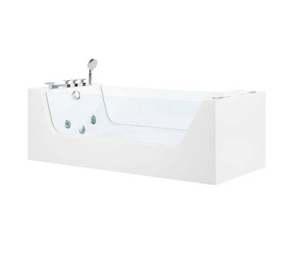 Акриловая ванна Ceruttispa C 453A 180x80 см, пристенная, с гидромассажем, белая, с каркасом, со смесителем, со сливом-переливом, с подсветкой, с донным клапаном, с подголовником