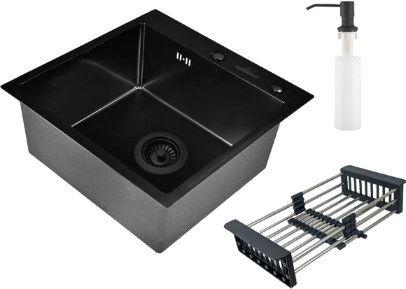 Мойка кухонная Wisent WG 5050B с PVD покрытием, с раздвижным коландером и дозатором