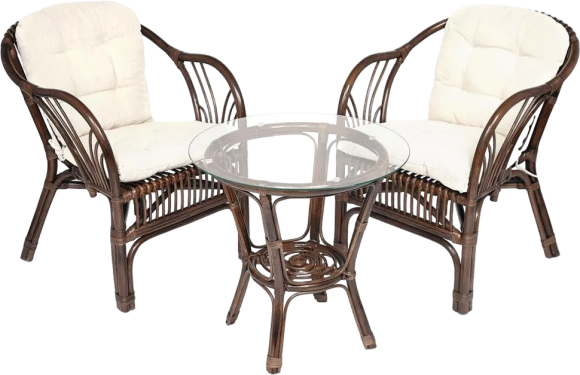 Комплект садовой мебели TetChair New Bogota (2 кресла + стол со стеклом), с подушками, ротанг, walnut