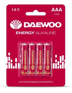 Элемент питания алкалиновый AAA/LR03 1.5В Energy Alkaline 2021 BL-4 (уп.4шт) DAEWOO 5029903