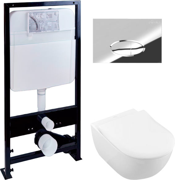 Комплект Унитаз подвесной Villeroy & Boch Subway 2.0 5614R201 alpin + Инсталляция EWRIKA ProLT 0026-2020 + Кнопка 0051 хром