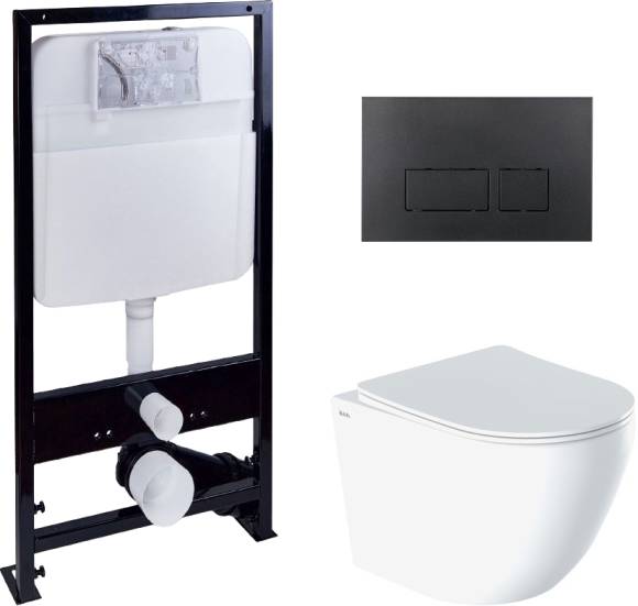 Комплект Унитаз подвесной IDDIS Blanco BLARDSEi25 + Инсталляция EWRIKA ProLT 0026-2020 + Кнопка 0044 черная матовая