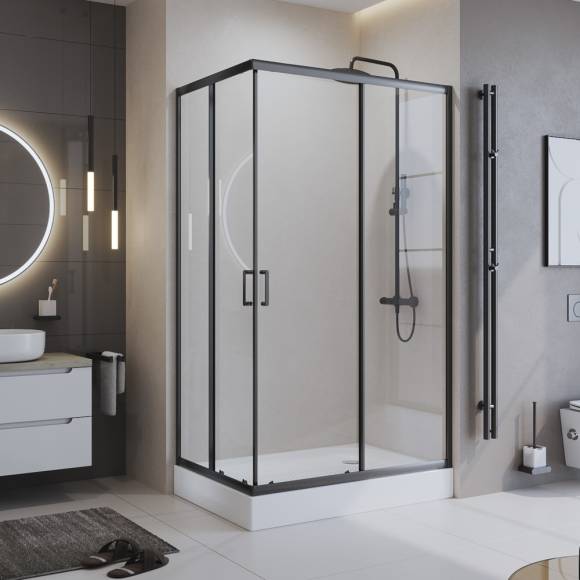 Душевой уголок BelBagno Uno -195 AH 2 120/90 C Nero профиль черный, стекло прозрачное