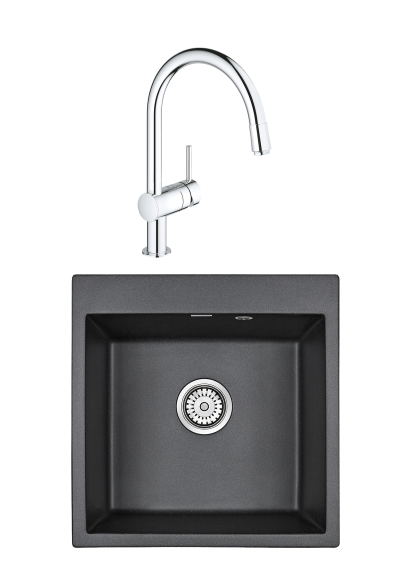 Комплект Мойка Paulmark Kante 50 PM105152-BL черный + Смеситель Grohe Minta 3291800E хром