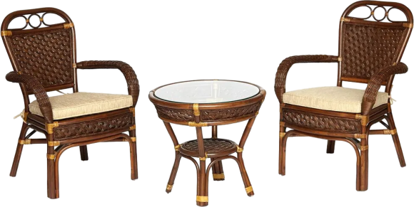 Комплект садовой мебели TetChair Andrea (стол кофейный со стеклом + 2 кресла), с подушками, pecan washed