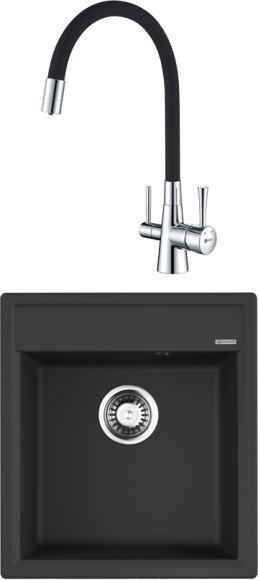 Комплект Мойка Omoikiri Daisen 46-BL черная + Смеситель Lemark Comfort LM3075C с гибким изливом, хром, черный