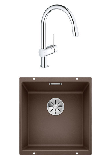 Комплект Мойка Blanco Subline 400-U кофе + Смеситель Grohe Minta 3291800E хром