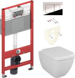 Комплект Унитаз подвесной VitrA Shift 7742B003-0075 белый глянцевый + Крышка 91-003-009 с микролифтом, петли хром + Инсталляция TECE Now 9400412 4 в 1 с кнопкой смыва