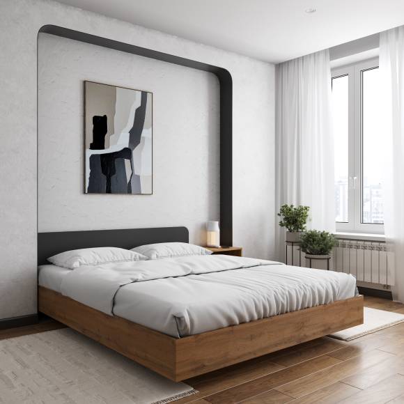 Кровать DIWO Кострома 160x200 см, с матрасом анатомическим, беспружинным, дуб вотан, антрацит