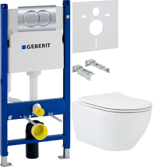 Комплект Унитаз подвесной beWash Bogen 88303601 + Инсталляция Geberit Duofix Delta 458.149.21.1 с кнопкой смыва, хром + Звукоизоляция 156.050.00.1
