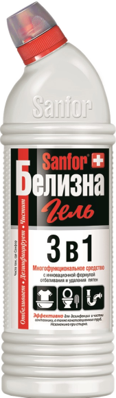 Дезинфицирующее средство Sanfor Белизна гель 3 в 1, 1 л