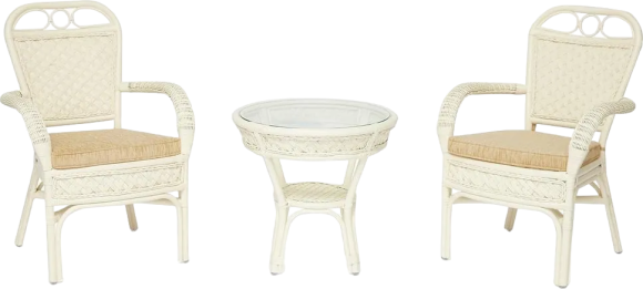 Комплект садовой мебели TetChair Andrea (стол кофейный со стеклом + 2 кресла), с подушками, TCH white