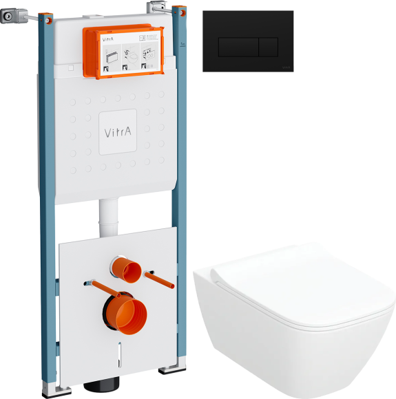 Комплект Унитаз подвесной Geberit Smyle Square 500.685.01.1 + Инсталляция VitrA V-Fix Core 732-5800-01PV + Кнопка Root Square 740-2311 черная матовая