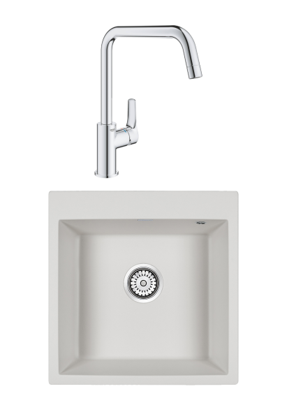 Комплект Мойка Paulmark Kante 50 PM105152-WH белый + Смеситель Grohe Eurosmart
