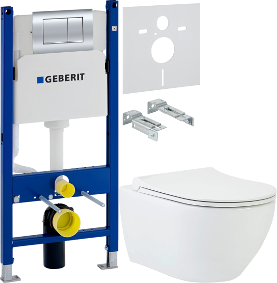 Комплект Унитаз подвесной beWash Bogen 88303601 + Инсталляция Geberit Duofix Delta 458.163.21.1 с кнопкой смыва, хром + Звукоизоляция 156.050.00.1