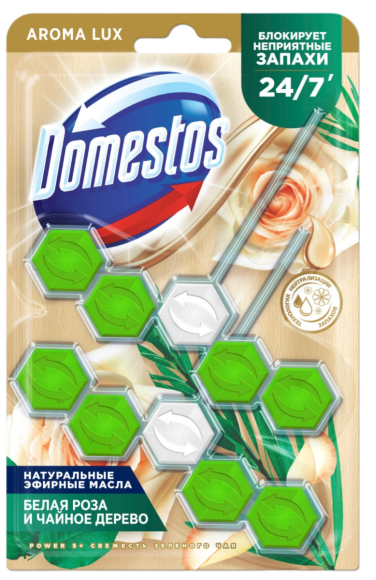 Туалетный блок для унитаза Domestos Power 5 белая роза и чайное дерево 2х50 г