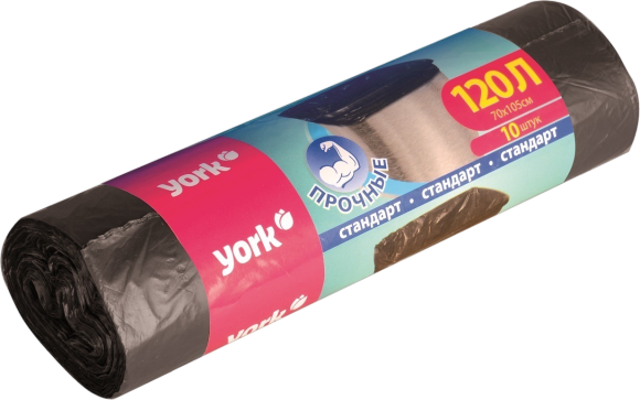 Мешки для мусора York 902150 черные, 120 литров, 10 шт