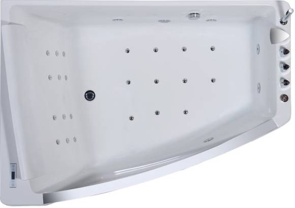 Акриловая ванна Orans BT-65109 L 170x120 см, угловая, левая, пристенная, с гидромассажем, белая, асимметричная, с каркасом, для двоих, со сливом-переливом, с подсветкой, с подголовником