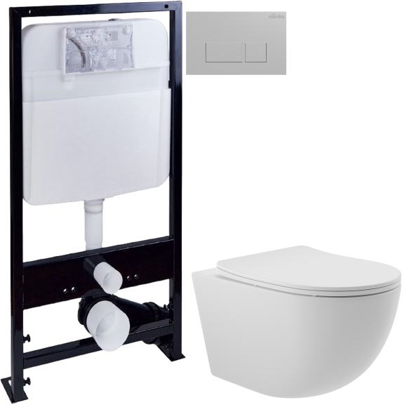 Комплект Унитаз подвесной Aqueduto Ovo OVO0120 + Инсталляция EWRIKA ProLT 0026-2020 + Кнопка 0040 хром матовый