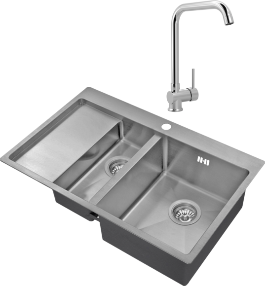 Комплект Мойка Zorg Inox R 5178-2-R 78x51, сталь, нержавеющая сталь + Смеситель MEGA Ege MG-PL10 глянцевый хром, хром