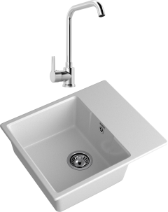 Комплект Мойка GranFest Urban 658L 58x49, серая, кварц + Смеситель MEGA Ege MG-PL10 глянцевый хром, хром Комплект Мойка GranFest Urban 658L 58x49, серая, кварц + Смеситель MEGA Ege MG-PL10 глянцевый хром, хром