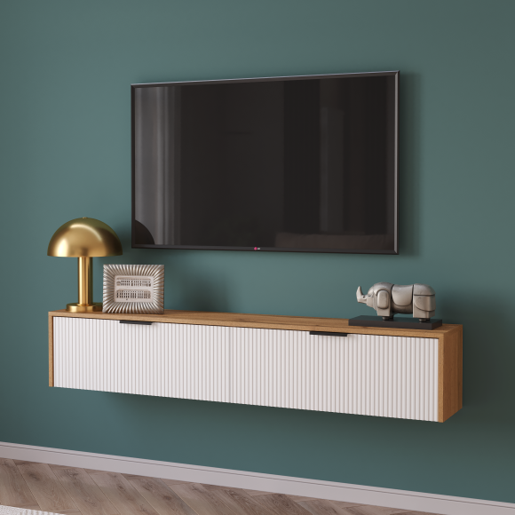 Тумба под телевизор DIWO Краснодар подвесная 160x27x30 белый, дуб вотан, ручка черная