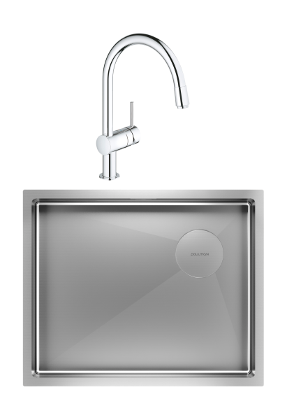 Комплект Мойка Paulmark Next-Skew PM885444-BS брашированная сталь + Смеситель Grohe Minta 3291800E хром