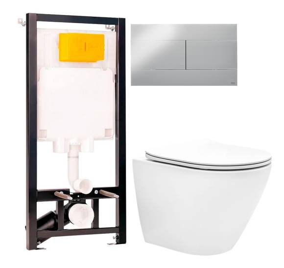 Комплект Унитаз подвесной EvaGold K505 + Инсталляция OLI 80 ECO Sanitarblock mechanic 3 в 1 с кнопкой смыва