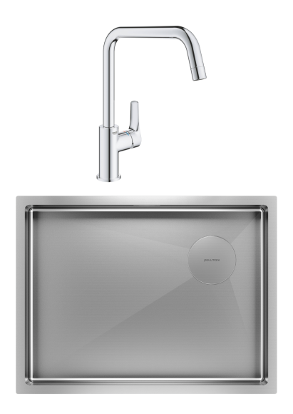 Комплект Мойка Paulmark Next-Skew PM885844-BS брашированная сталь + Смеситель Grohe Eurosmart