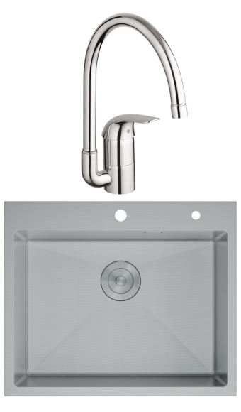 Комплект Мойка D&K DKS604504 сатин + Смеситель Grohe Euroeco 32752000