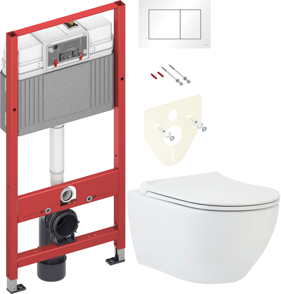 Комплект Унитаз подвесной beWash Bogen 88303601 + Инсталляция TECE Base 9400413 4 в 1 с кнопкой смыва